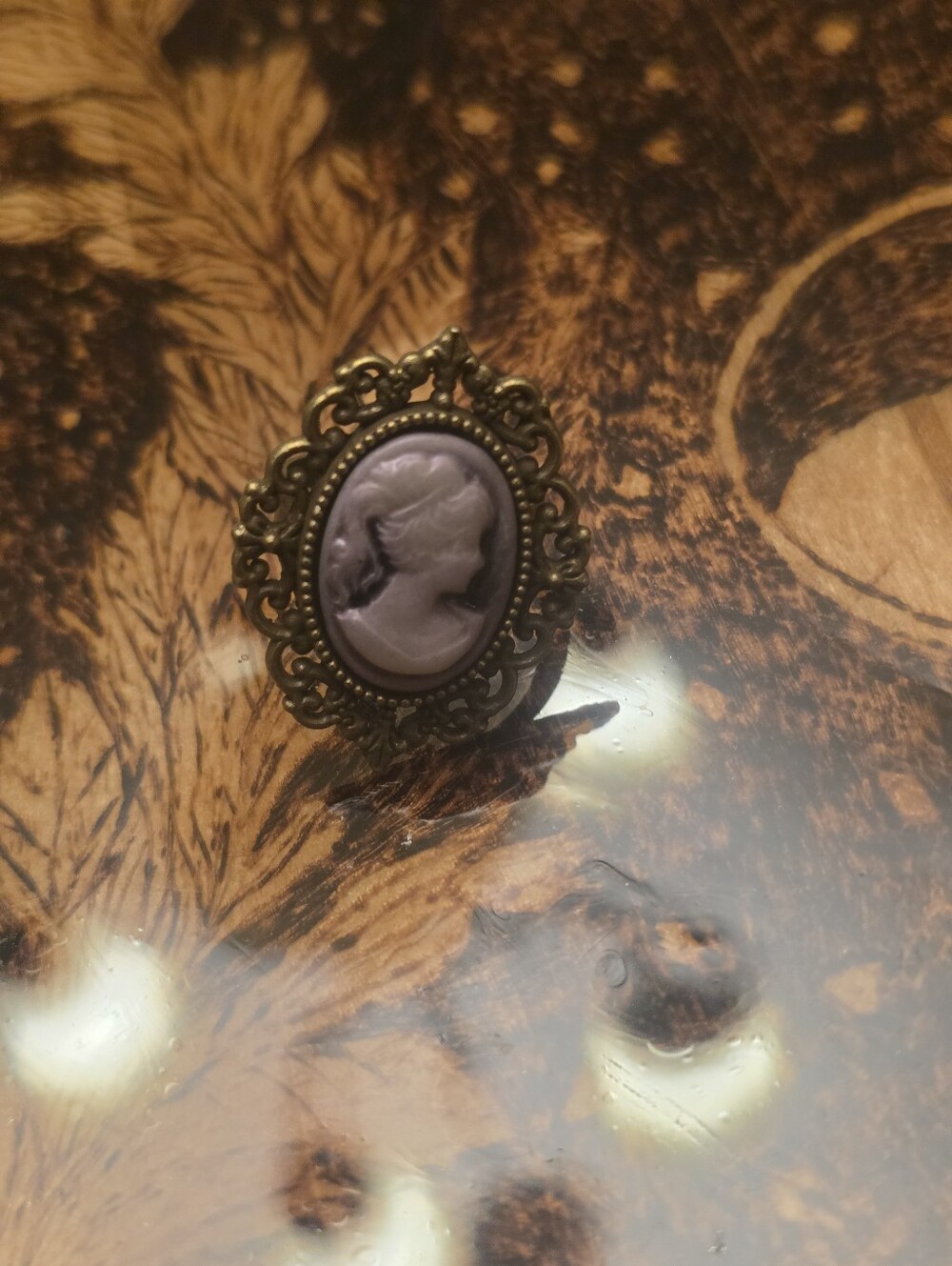 Purple Resin Ladies Head Classic Jewelry In A Bronze Tone Adjustable Ring